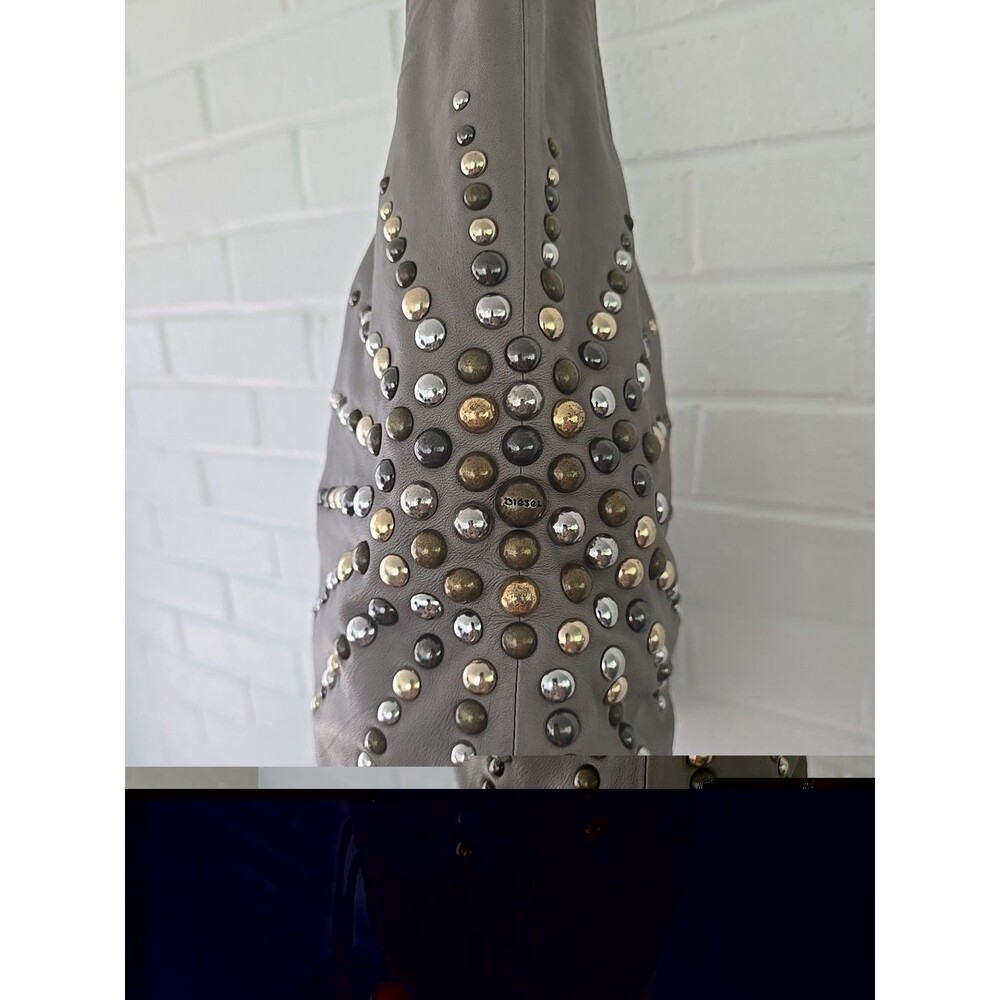DIESEL Vintage Archive Studs Leather Cotton Shoulder Crossbody Bag Grey Y2K Rare - Picture 4 of 16
